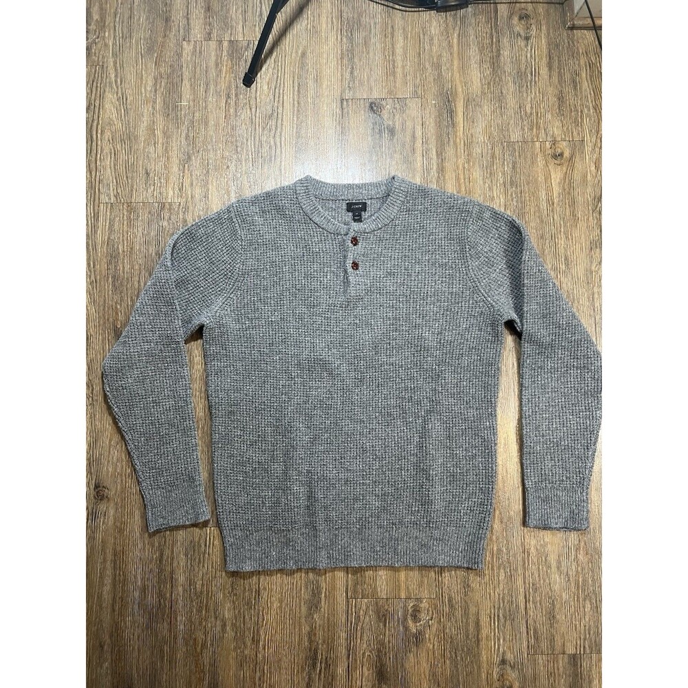 J. Crew Lambswool Henley Crewneck Sweater Mens M Gray F8245